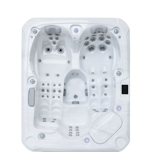 Cuve du Spa Divine Line Pégase en acrylique blanc, équipée de jets hydromassants et de sièges moulés pour une relaxation optimale.