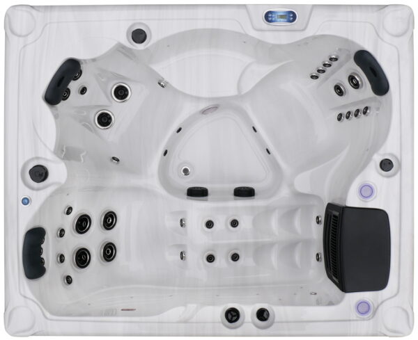 Vue complète de la cuve du Spa Premium Line Elona, avec assises ergonomiques et buses de massage stratégiquement disposées.