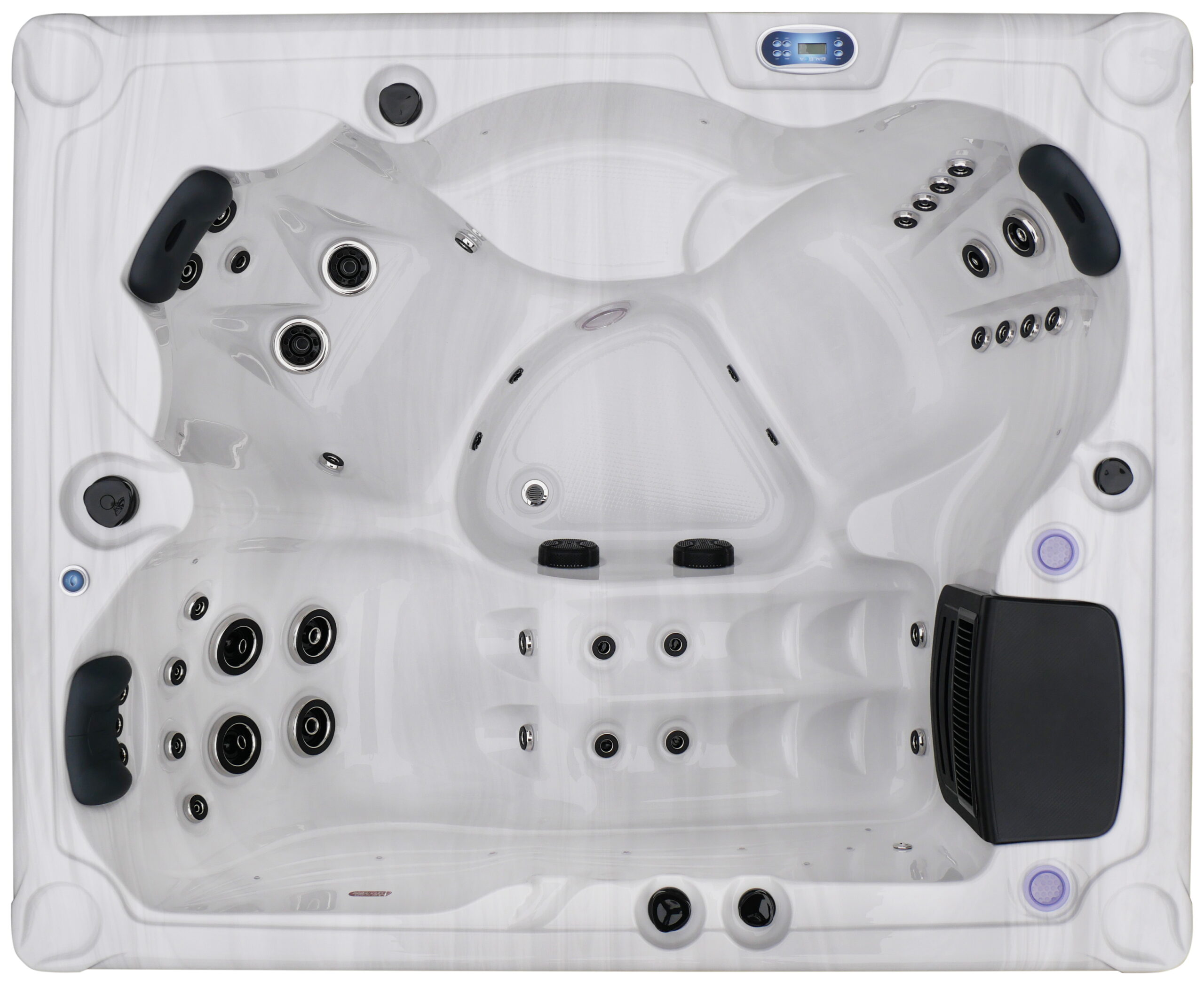 Vue complète de la cuve du Spa Premium Line Elona, avec assises ergonomiques et buses de massage stratégiquement disposées.